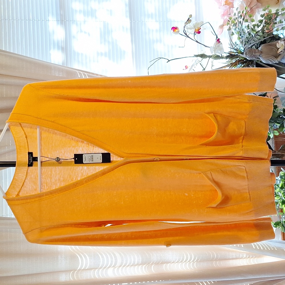 Talbots light orange button down sweater sz Small s nwt tags